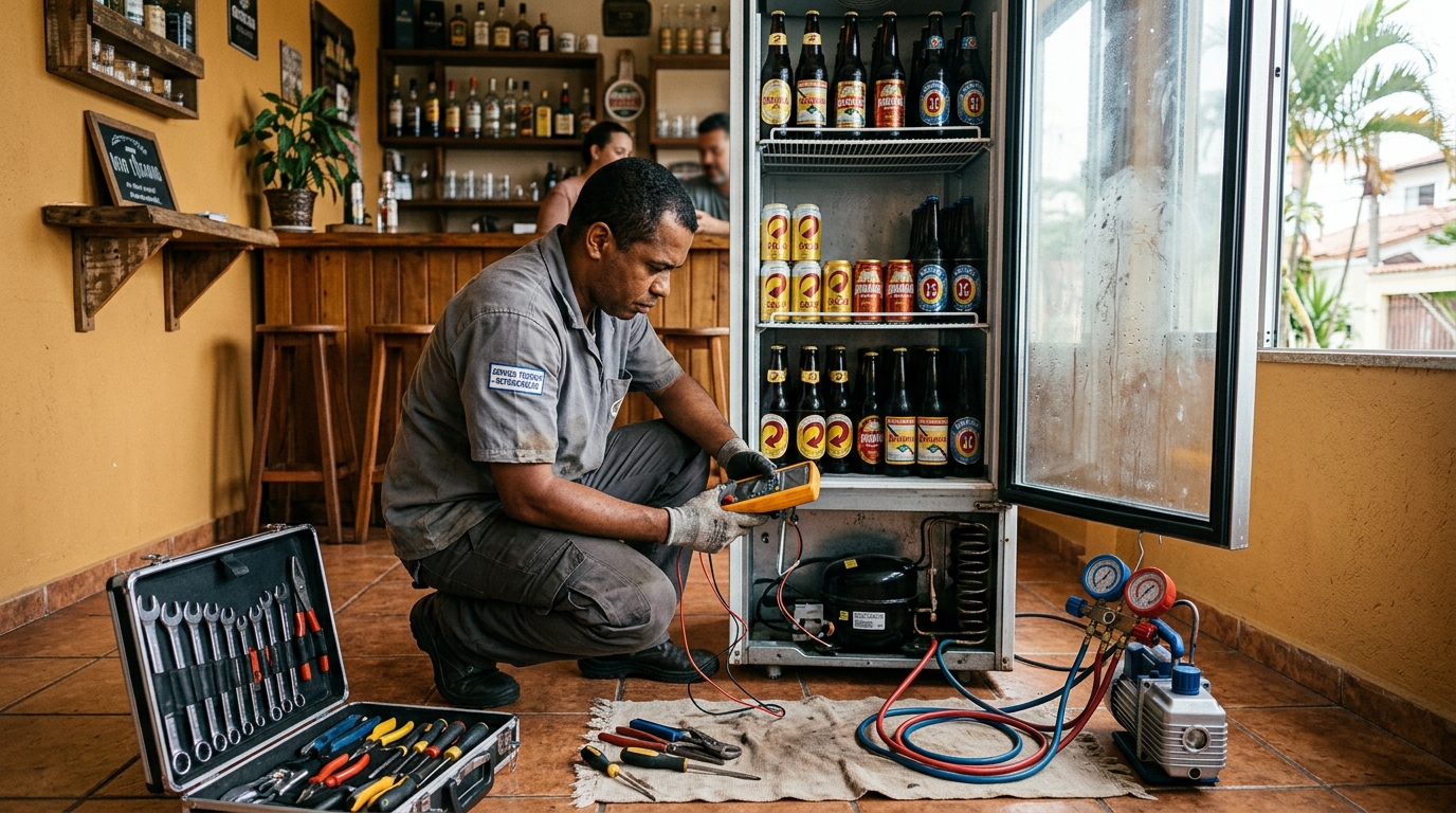 Troca de termostato de cervejeira em atendimento técnico em Zona Leste‑SP